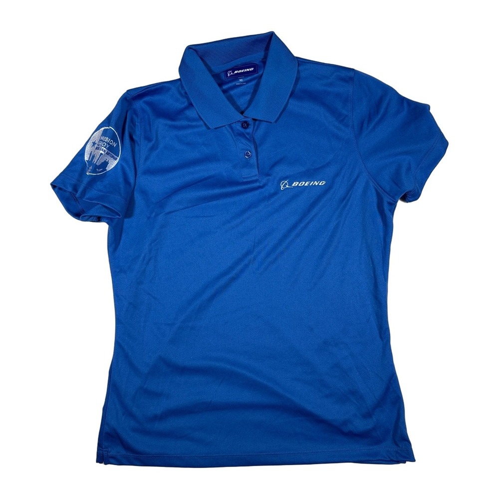 Boeing Womens Polo Shirt Blue Mission Ready San Antonio MD Short Sleeve Top